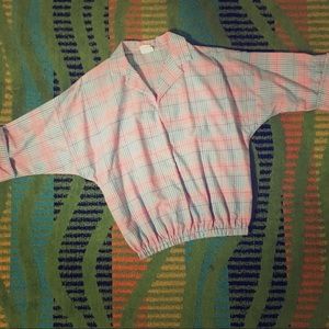 VTG BAT WING CROP TOP PLAID MADE IN USA